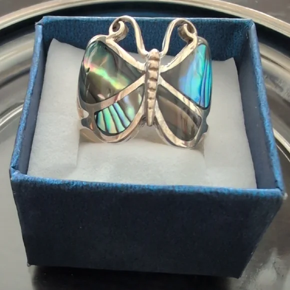 Sterling Silver Butterfly Ring Abalone - Picture 3 of 10